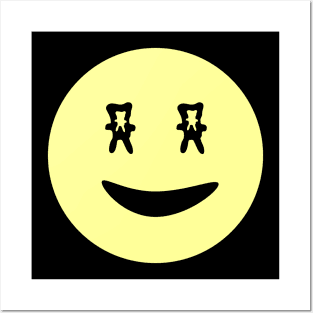 Classic retro Smiley Face Emoji with Upside-down Bunny Eyes Posters and Art